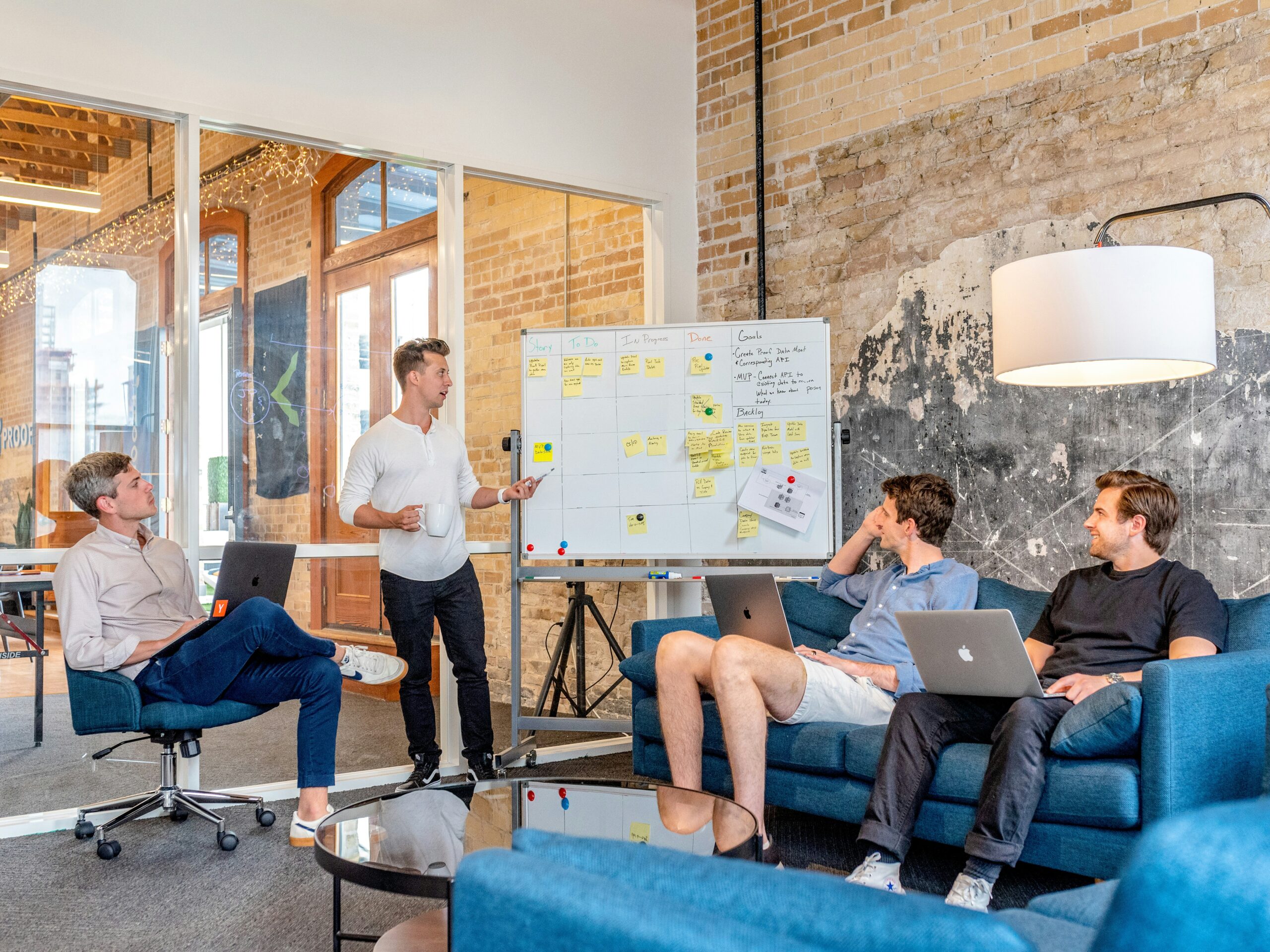 Founders and investors discussing growth strategies for a deep-tech startup.