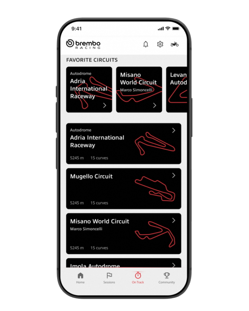 TrackTribe digital system and app by Brembo, developed with e-Novia and e-Shock to monitor motorcycle performance on track